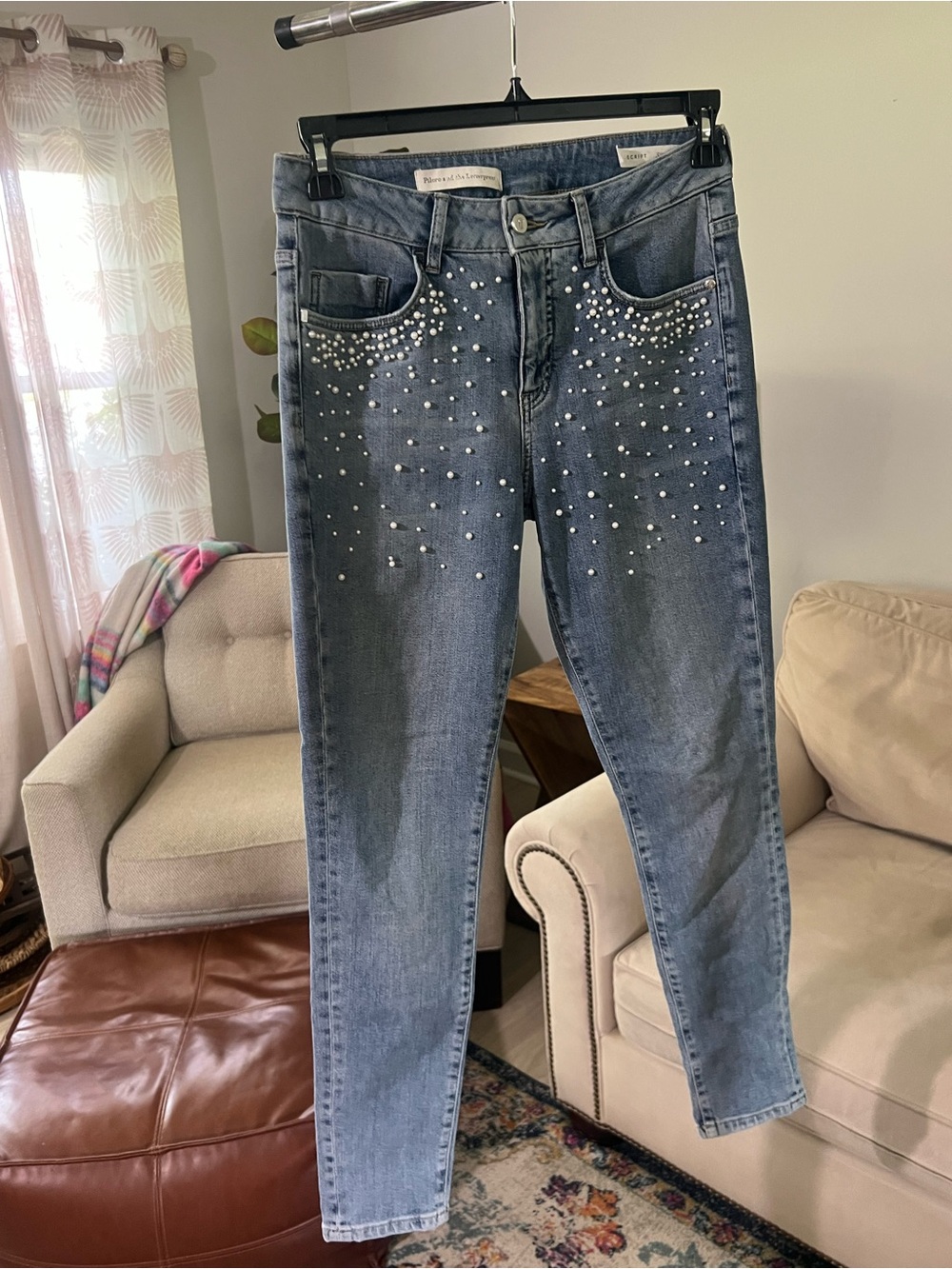 Pilcro & the Letterpress Script Pearl-Embellished Jeans